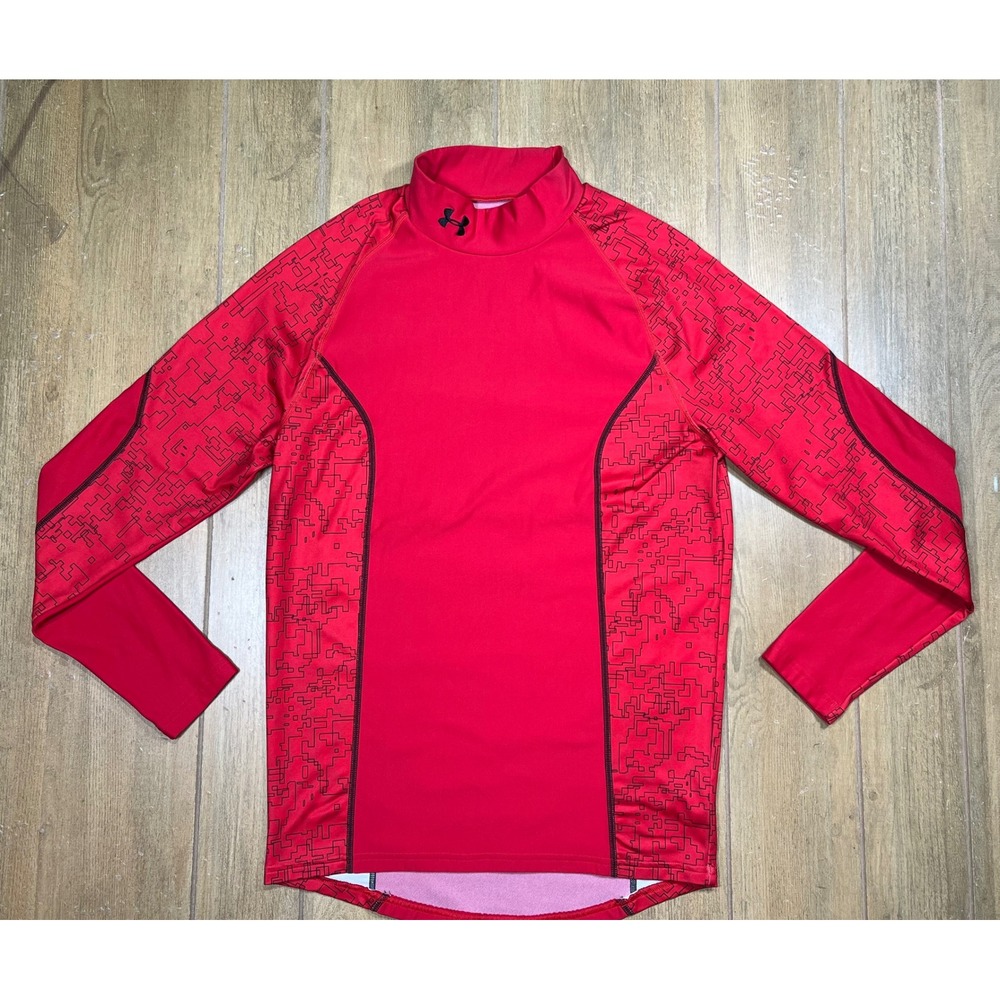 Under Armour ColdGear Red Digital Camo Mock Neck Compression Shirt XL